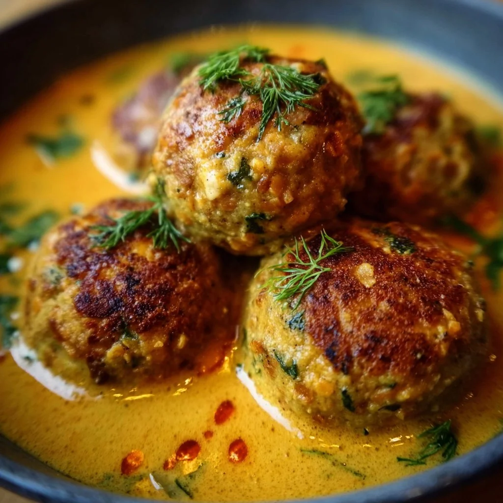 Vegane Linsenknödel in Curry-Sauce