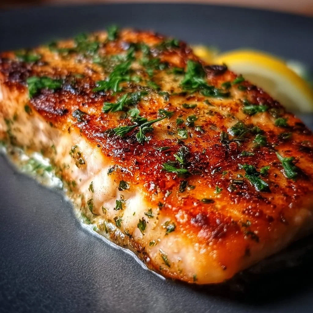 Gekochtes Airfryer Lachsfilet auf einem Teller mit Beilagen