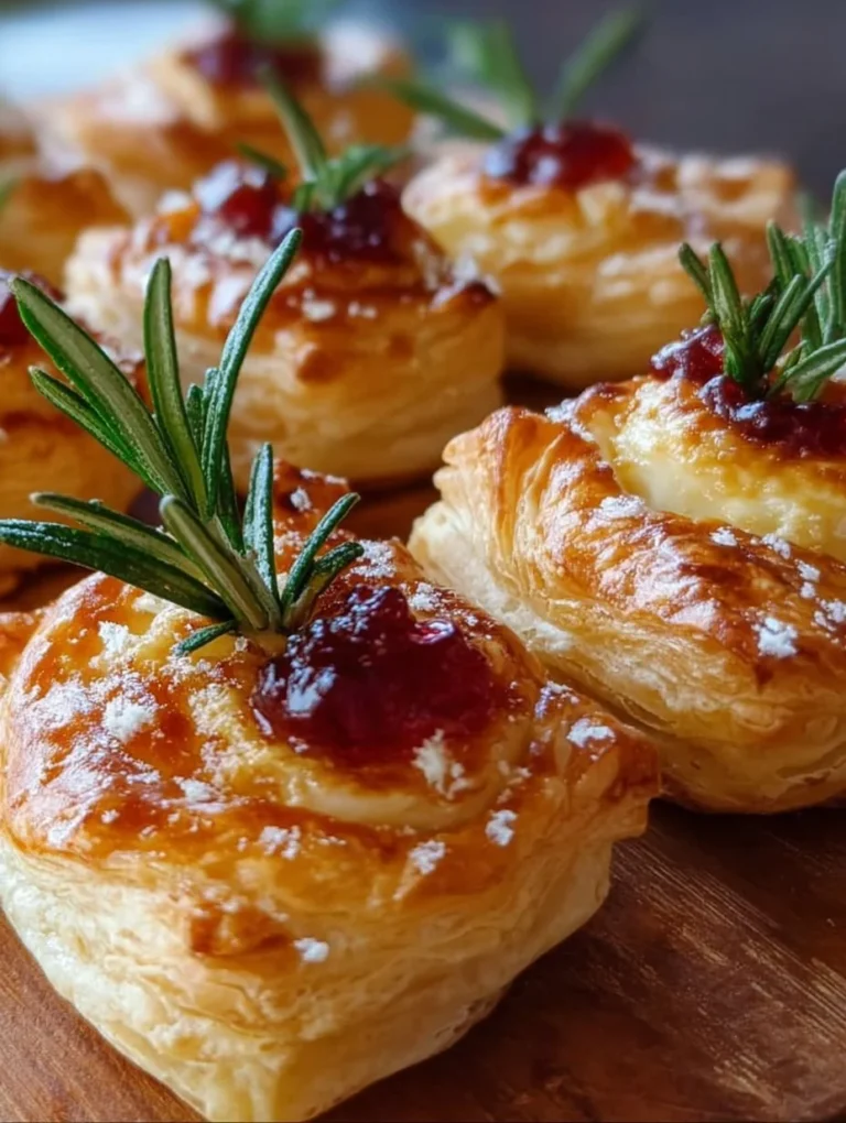 Leckere Blätterteig-Häppchen gefüllt mit Camembert aus dem Ofen