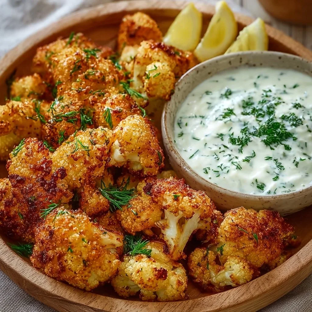 Blumenkohl Airfryer mit leckerem Kräuterquark