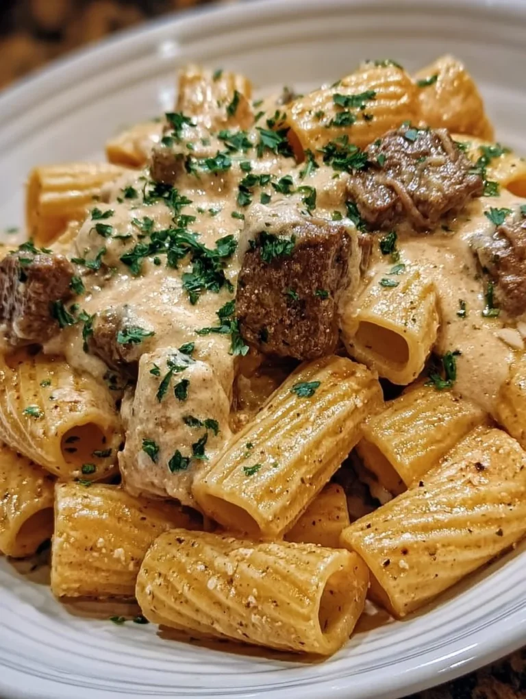 Cremige Rigatoni mit zartem Rindfleisch in einer köstlichen Sauce