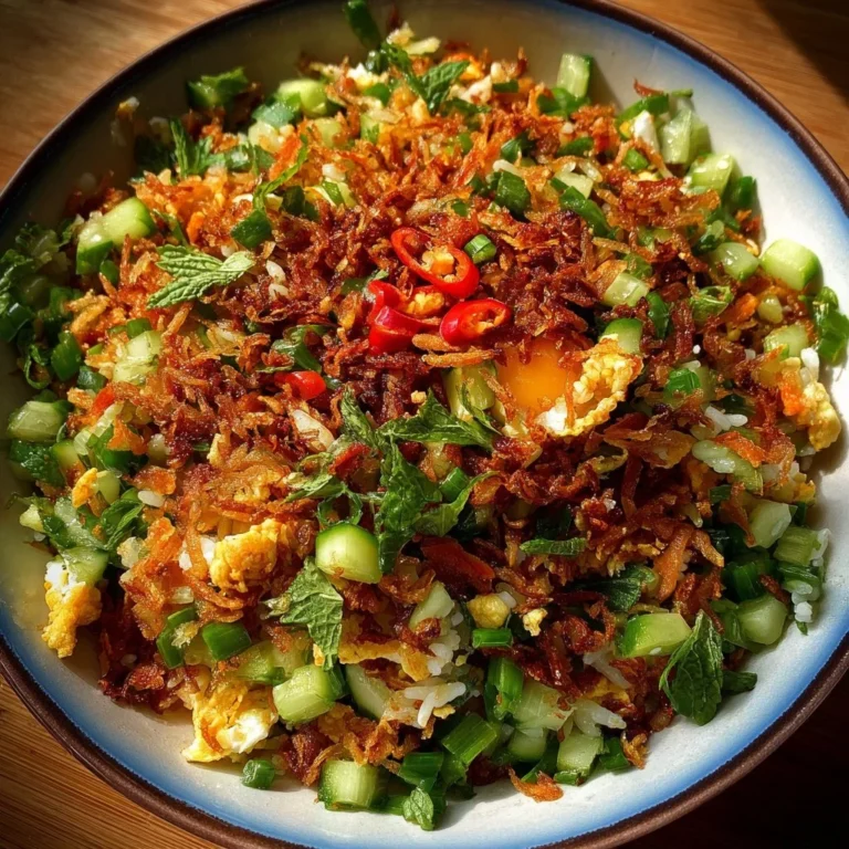 Knuspriger Reissalat mit frischen Zutaten und Gewürzen