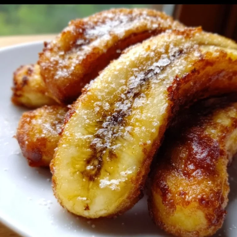 Knusprige gebackene Bananen aus dem Airfryer auf einem Teller serviert.