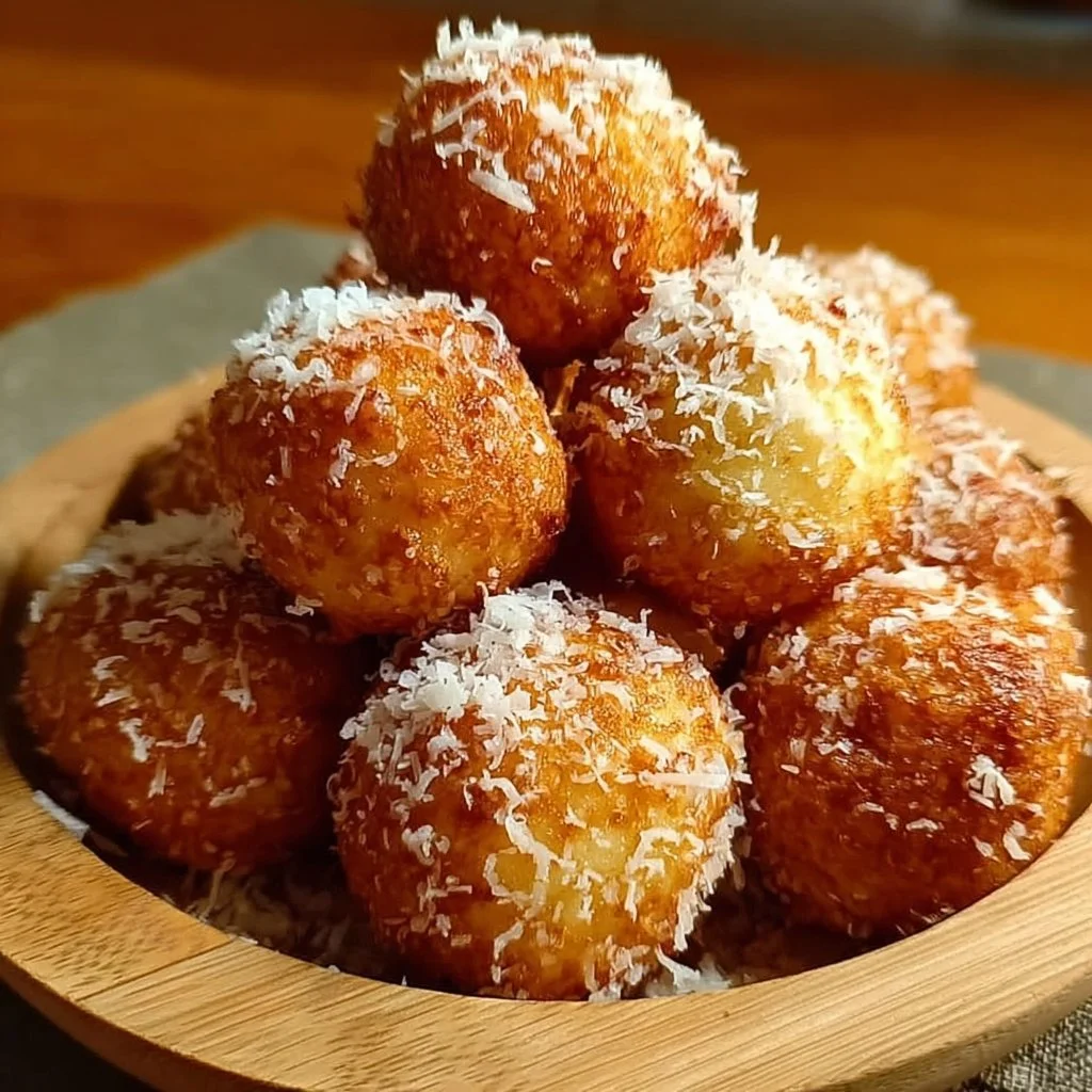 Fluffige Quarkbällchen aus dem Airfryer, frisch zubereitet und serviert.