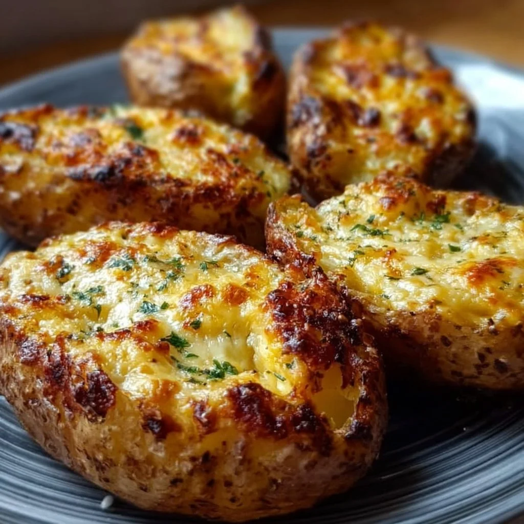 Gebackene Käse-Kartoffeln, frisch aus dem Ofen, köstlich und goldbraun