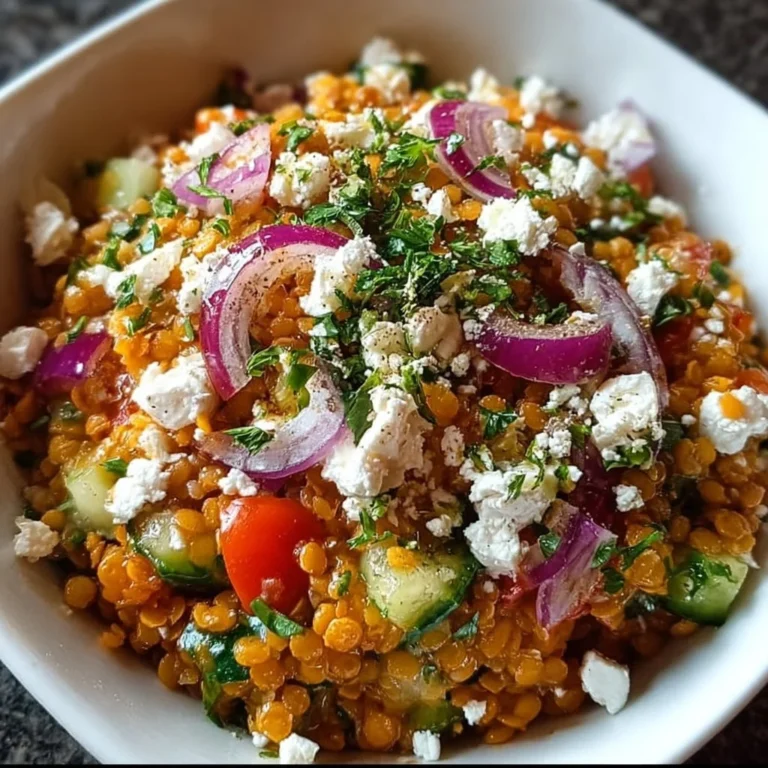 Orientalischer Rote Linsensalat mit Feta, gesundes Rezept, lecker und nahrhaft.