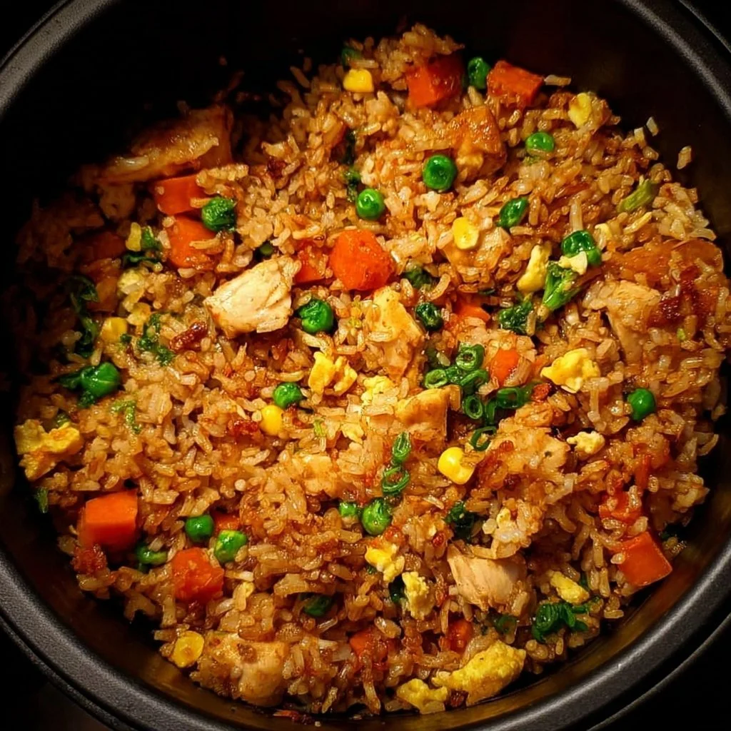 Gebratener Reis aus dem Airfryer, lecker und schnell zubereitet.