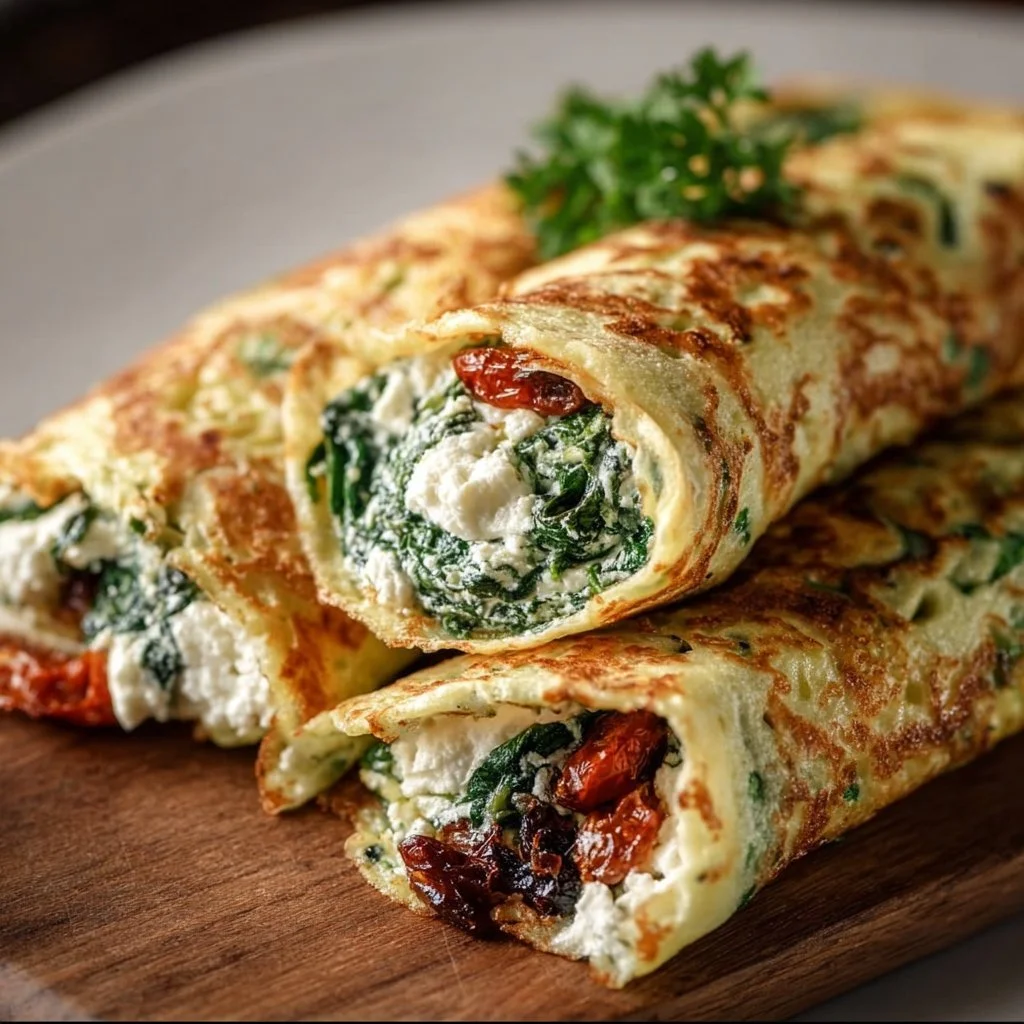 Keto-Pfannkuchen-Wraps mit Spinat und Feta für Low Carb Diät