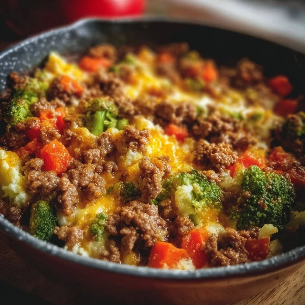 Leckerer Low-Carb Hackfleisch-Gemüse-Auflauf mit frischem Gemüse und Hackfleisch
