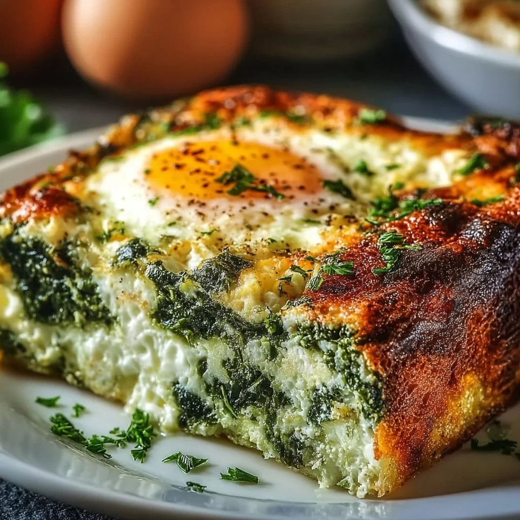 Low Carb Spinach Casserole with Feta and Egg