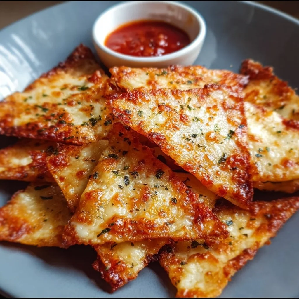Luftfritteusen-Pizza-Chips auf einem Teller, knusprig und appetitlich