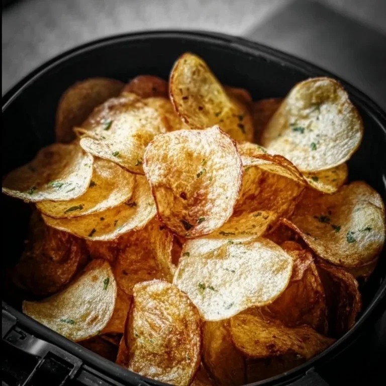 Hausgemachte Luftfryer-Kartoffelchips in einer Schüssel serviert.