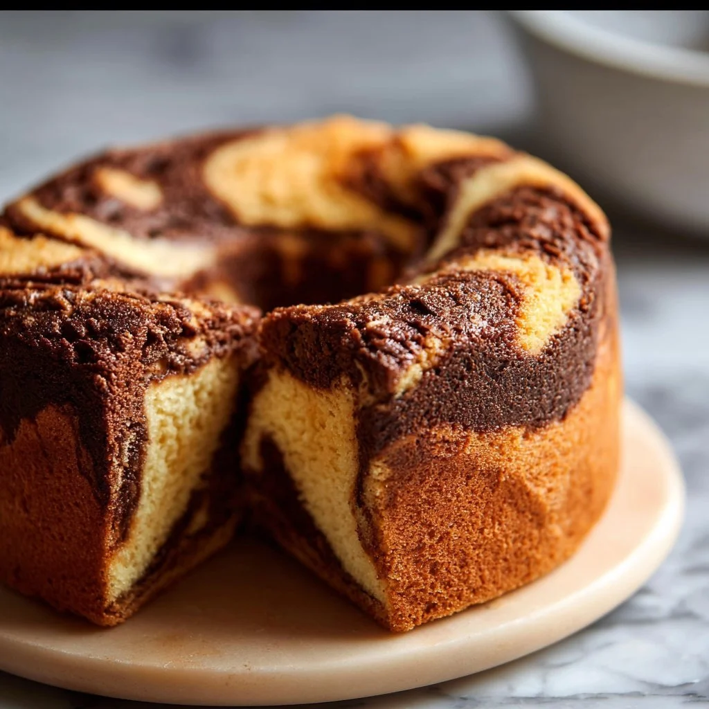 Leckerer Marmorkuchen aus dem Airfryer auf einem Teller serviert